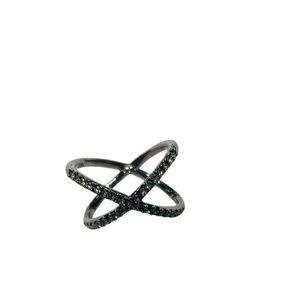 Lisa Freede Gunmetal Silver Cubic Zorconia X Shape Ring Size 7